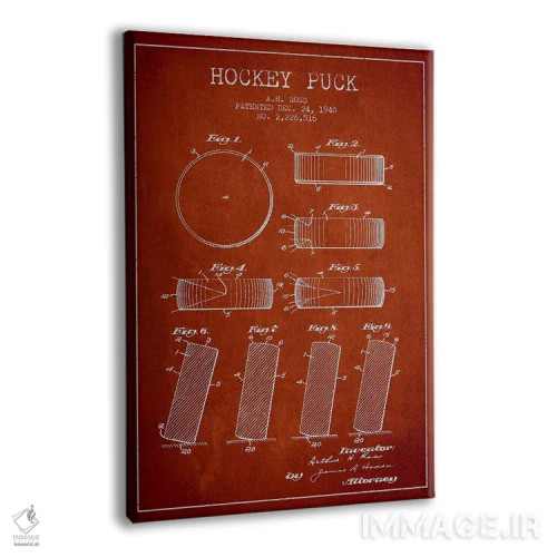 تابلو نقشهٔ ثبت اختراع پک هاکی (طرح قرمز) اثر پیکسل کهنه (استودیو/نام هنری) - نمای پرسپکتیو محصول