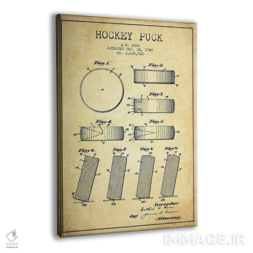 تابلو نقشهٔ ثبت اختراع پک هاکی (طرح وینتیج) اثر پیکسل کهنه (استودیو/نام هنری) - نمای پرسپکتیو محصول
