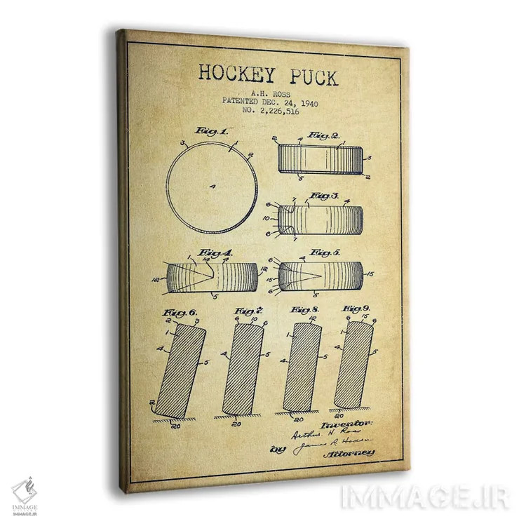 تابلو نقشهٔ ثبت اختراع پک هاکی (طرح وینتیج) اثر پیکسل کهنه (استودیو/نام هنری) - نمای پرسپکتیو محصول