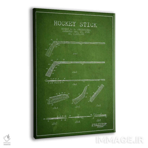 تابلو نقشهٔ ثبت اختراع چوب هاکی (طرح سبز) اثر پیکسل کهنه (استودیو/نام هنری) - نمای پرسپکتیو محصول