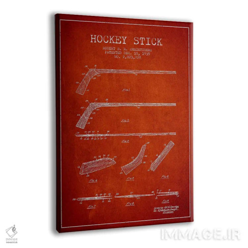 تابلو نقشهٔ ثبت اختراع چوب هاکی (طرح قرمز) اثر پیکسل کهنه (استودیو/نام هنری) - نمای پرسپکتیو محصول