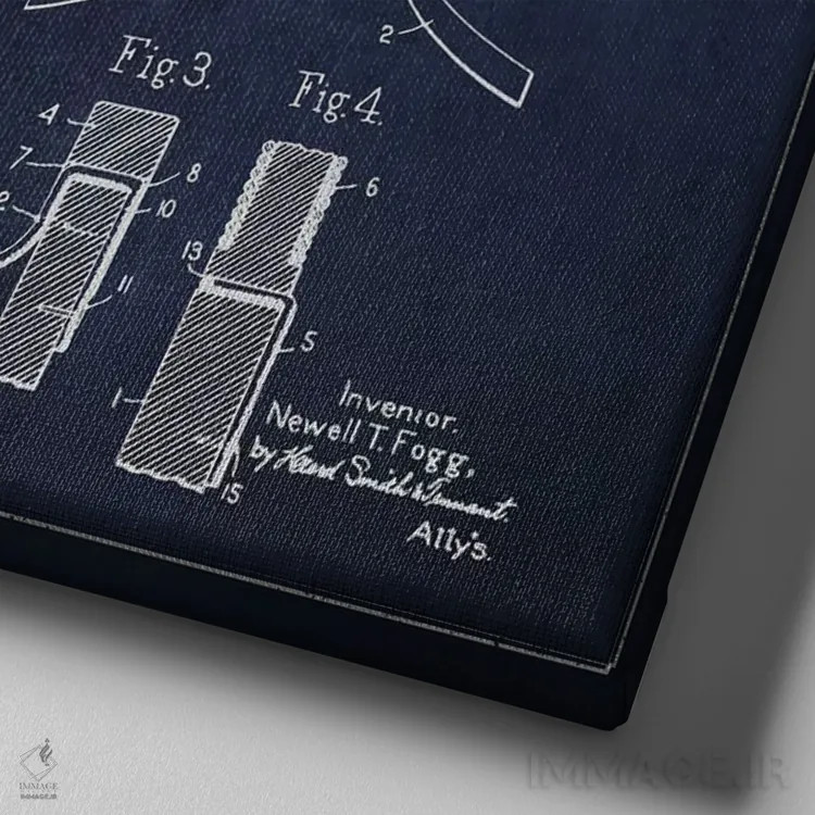 تابلو نقشهٔ ثبت اختراع چوب هاکی (طرح سرمهای) اثر پیکسل کهنه (استودیو/نام هنری) - نمای نزدیک بافت بوم