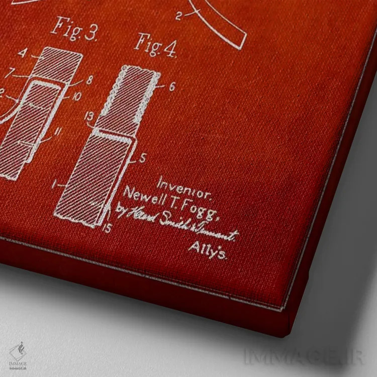 تابلو نقشهٔ ثبت اختراع چوب هاکی (طرح قرمز) اثر پیکسل کهنه (استودیو/نام هنری) - نمای نزدیک بافت بوم