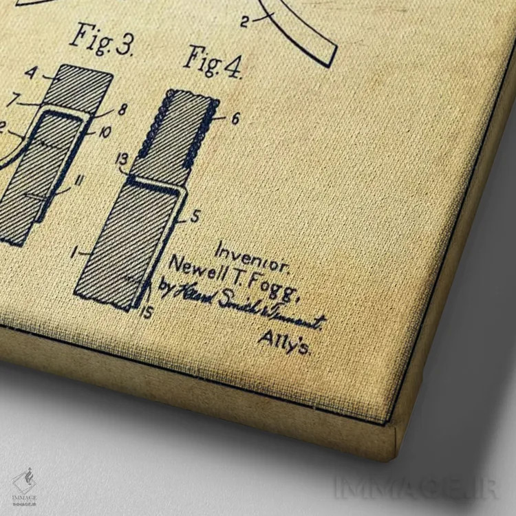 تابلو نقشهٔ ثبت اختراع چوب هاکی (طرح وینتیج) اثر پیکسل کهنه (استودیو/نام هنری) - نمای نزدیک بافت بوم