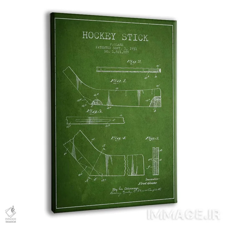 تابلو نقشهٔ ثبت اختراع چوب هاکی (طرح سبز) اثر پیکسل کهنه (استودیو/نام هنری) - نمای پرسپکتیو محصول