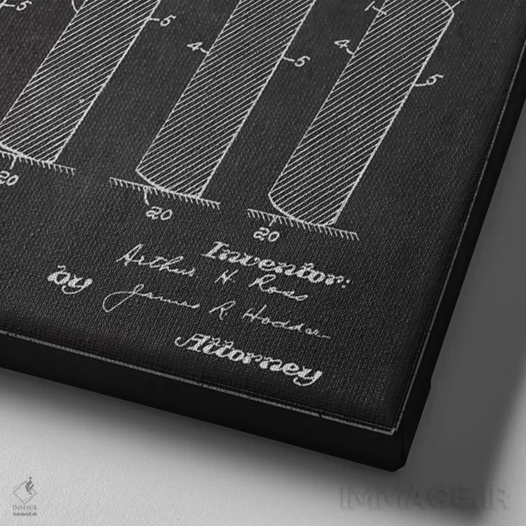 تابلو نقشهٔ ثبت اختراع پک هاکی (طرح زغالی) اثر پیکسل کهنه (استودیو/نام هنری) - نمای نزدیک بافت بوم