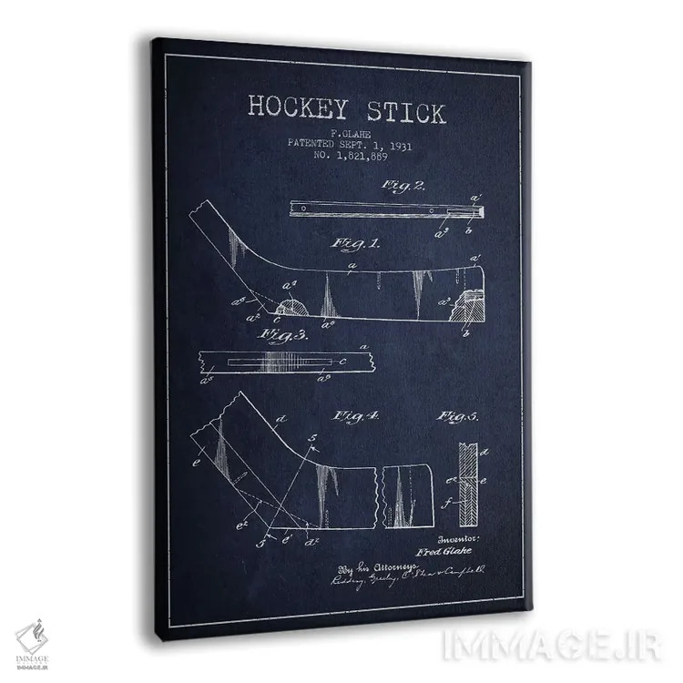 تابلو نقشهٔ ثبت اختراع چوب هاکی (طرح سرمهای) اثر پیکسل کهنه (استودیو/نام هنری) - نمای پرسپکتیو محصول