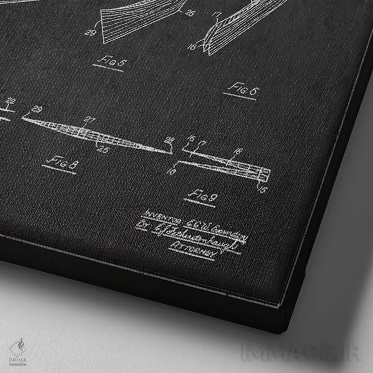 تابلو نقشهٔ ثبت اختراع چوب هاکی (طرح زغالی) اثر پیکسل کهنه (استودیو/نام هنری) - نمای نزدیک بافت بوم