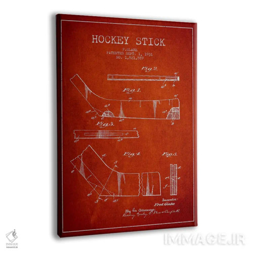 تابلو نقشهٔ ثبت اختراع چوب هاکی (طرح قرمز) اثر پیکسل کهنه (استودیو/نام هنری) - نمای پرسپکتیو محصول