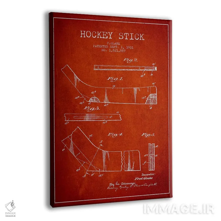 تابلو نقشهٔ ثبت اختراع چوب هاکی (طرح قرمز) اثر پیکسل کهنه (استودیو/نام هنری) - نمای پرسپکتیو محصول