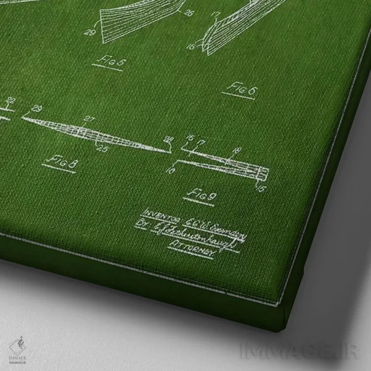 تابلو نقشهٔ ثبت اختراع چوب هاکی (طرح سبز) اثر پیکسل کهنه (استودیو/نام هنری) - نمای نزدیک بافت بوم