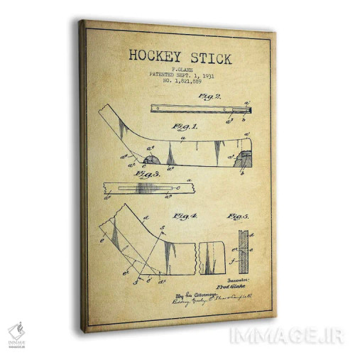 تابلو نقشهٔ ثبت اختراع چوب هاکی (طرح وینتیج) اثر پیکسل کهنه (استودیو/نام هنری) - نمای پرسپکتیو محصول