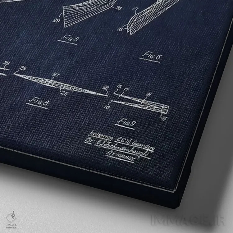 تابلو نقشهٔ ثبت اختراع چوب هاکی (طرح سرمهای) اثر پیکسل کهنه (استودیو/نام هنری) - نمای نزدیک بافت بوم