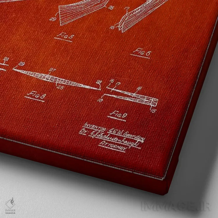 تابلو نقشهٔ ثبت اختراع چوب هاکی (طرح قرمز) اثر پیکسل کهنه (استودیو/نام هنری) - نمای نزدیک بافت بوم