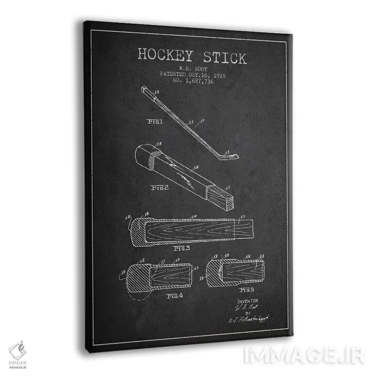 تابلو نقشهٔ ثبت اختراع چوب هاکی (طرح زغالی) اثر پیکسل کهنه (استودیو/نام هنری) - نمای پرسپکتیو محصول