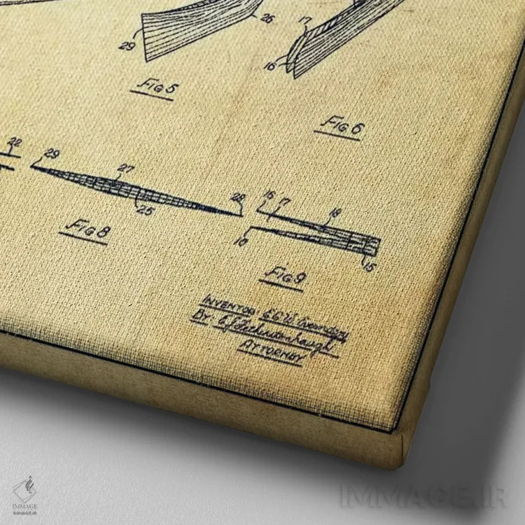 تابلو نقشهٔ ثبت اختراع چوب هاکی (طرح وینتیج) اثر پیکسل کهنه (استودیو/نام هنری) - نمای نزدیک بافت بوم