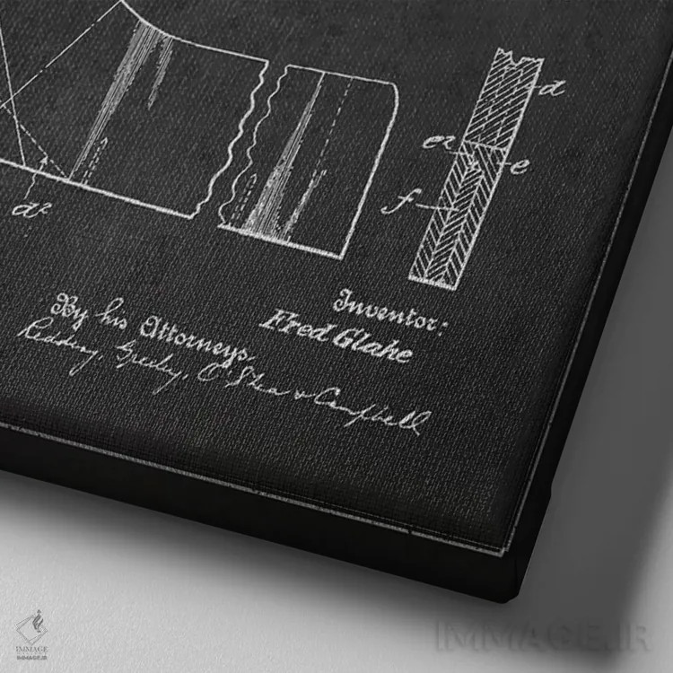 تابلو نقشهٔ ثبت اختراع چوب هاکی (طرح زغالی) اثر پیکسل کهنه (استودیو/نام هنری) - نمای نزدیک بافت بوم