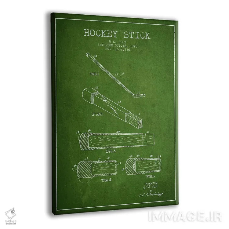 تابلو نقشهٔ ثبت اختراع چوب هاکی (طرح سبز) اثر پیکسل کهنه (استودیو/نام هنری) - نمای پرسپکتیو محصول