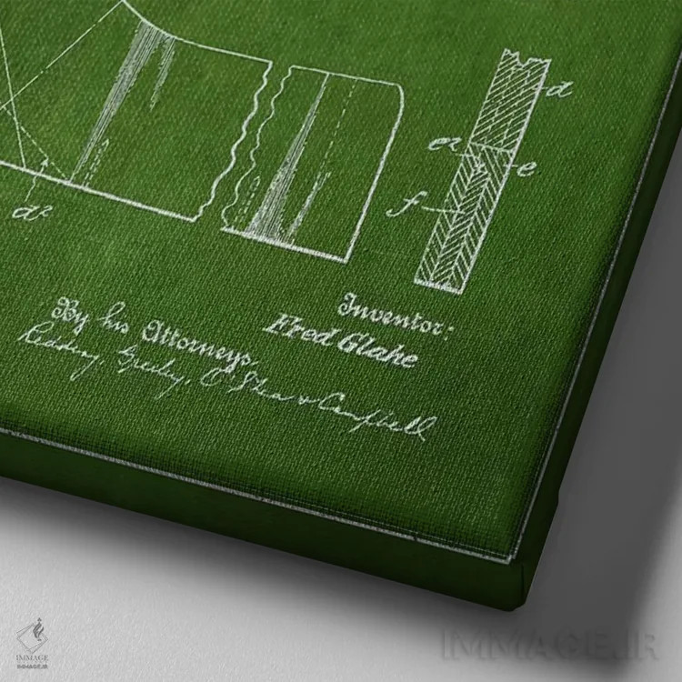 تابلو نقشهٔ ثبت اختراع چوب هاکی (طرح سبز) اثر پیکسل کهنه (استودیو/نام هنری) - نمای نزدیک بافت بوم