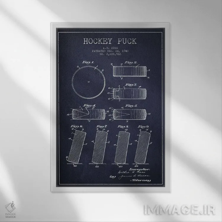 تابلو نقشهٔ ثبت اختراع پک هاکی (طرح سرمهای) اثر پیکسل کهنه (استودیو/نام هنری) - نمای قابدار سفید