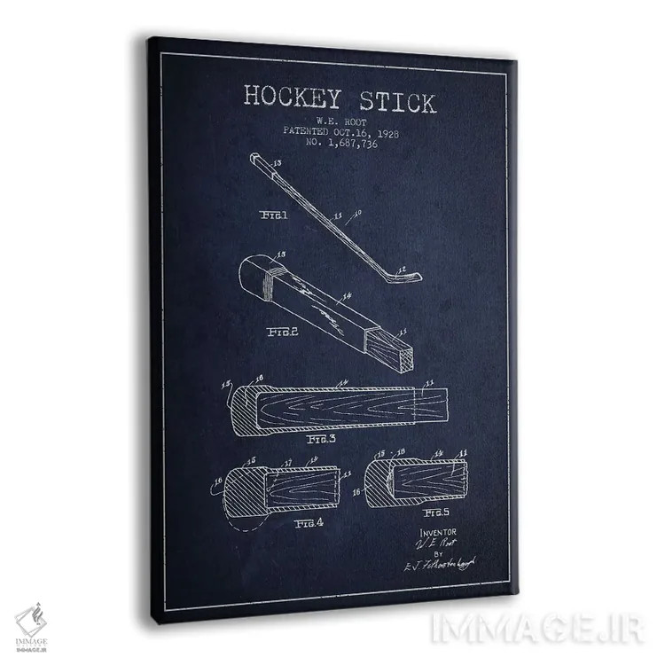 تابلو نقشهٔ ثبت اختراع چوب هاکی (طرح سرمهای) اثر پیکسل کهنه (استودیو/نام هنری) - نمای پرسپکتیو محصول