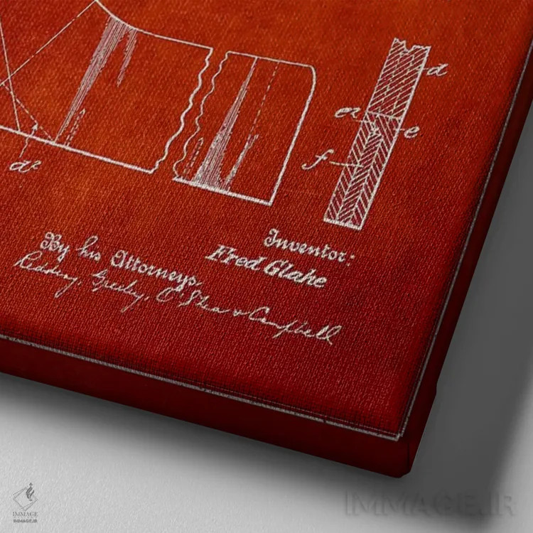 تابلو نقشهٔ ثبت اختراع چوب هاکی (طرح قرمز) اثر پیکسل کهنه (استودیو/نام هنری) - نمای نزدیک بافت بوم