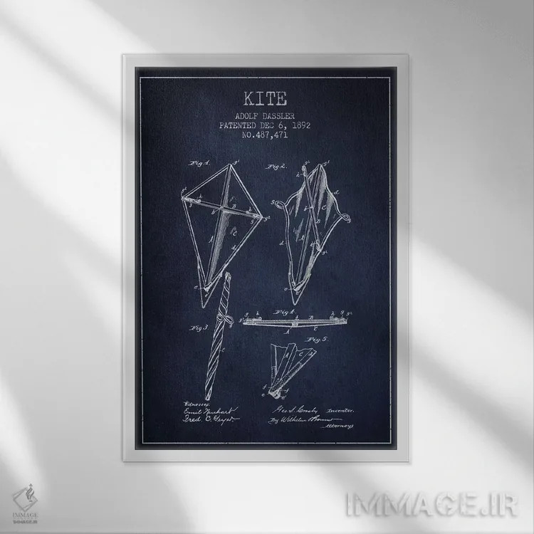 تابلو نقشهٔ ثبت اختراع بادبادک (طرح سرمهای) اثر پیکسل کهنه (استودیو/نام هنری) - نمای قابدار سفید