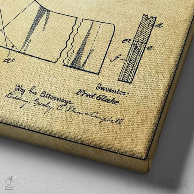 تابلو نقشهٔ ثبت اختراع چوب هاکی (طرح وینتیج) اثر پیکسل کهنه (استودیو/نام هنری) - نمای نزدیک بافت بوم