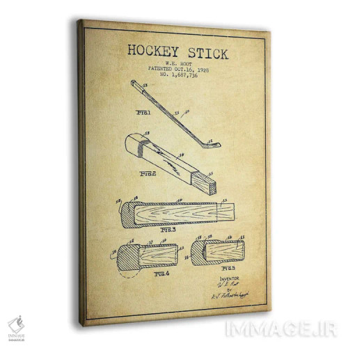 تابلو نقشهٔ ثبت اختراع چوب هاکی (طرح وینتیج) اثر پیکسل کهنه (استودیو/نام هنری) - نمای پرسپکتیو محصول