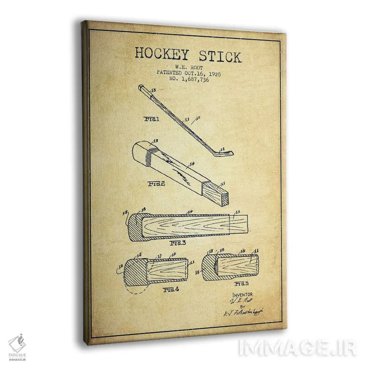 تابلو نقشهٔ ثبت اختراع چوب هاکی (طرح وینتیج) اثر پیکسل کهنه (استودیو/نام هنری) - نمای پرسپکتیو محصول