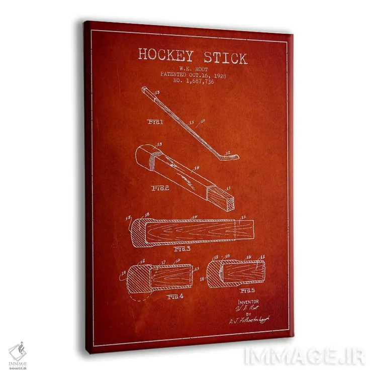 تابلو نقشهٔ ثبت اختراع چوب هاکی (طرح قرمز) اثر پیکسل کهنه (استودیو/نام هنری) - نمای پرسپکتیو محصول