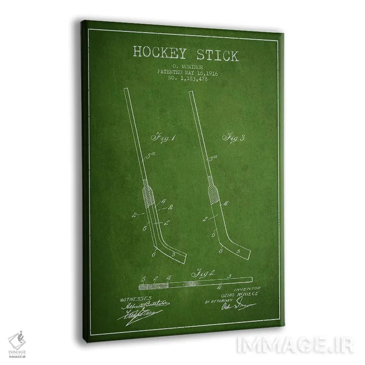 تابلو نقشهٔ ثبت اختراع چوب هاکی (طرح سبز) اثر پیکسل کهنه (استودیو/نام هنری) - نمای پرسپکتیو محصول