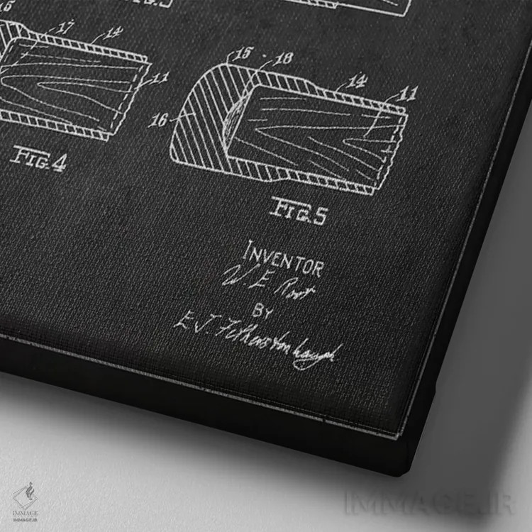 تابلو نقشهٔ ثبت اختراع چوب هاکی (طرح زغالی) اثر پیکسل کهنه (استودیو/نام هنری) - نمای نزدیک بافت بوم