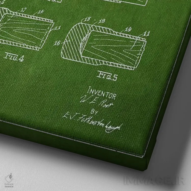 تابلو نقشهٔ ثبت اختراع چوب هاکی (طرح سبز) اثر پیکسل کهنه (استودیو/نام هنری) - نمای نزدیک بافت بوم