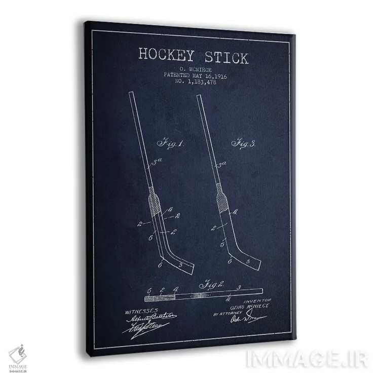 تابلو نقشهٔ ثبت اختراع چوب هاکی (طرح سرمهای) اثر پیکسل کهنه (استودیو/نام هنری) - نمای پرسپکتیو محصول