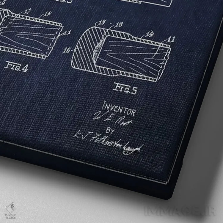 تابلو نقشهٔ ثبت اختراع چوب هاکی (طرح سرمهای) اثر پیکسل کهنه (استودیو/نام هنری) - نمای نزدیک بافت بوم