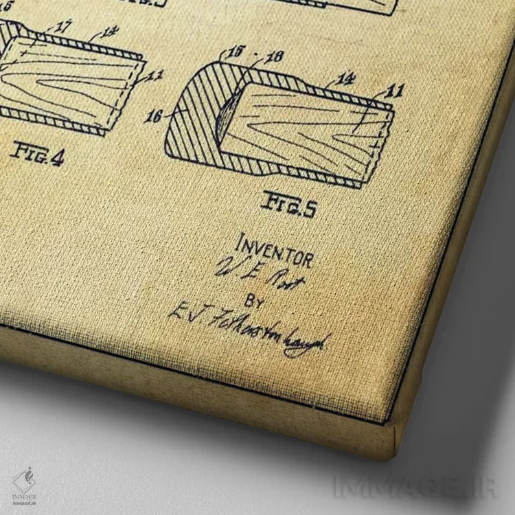 تابلو نقشهٔ ثبت اختراع چوب هاکی (طرح وینتیج) اثر پیکسل کهنه (استودیو/نام هنری) - نمای نزدیک بافت بوم