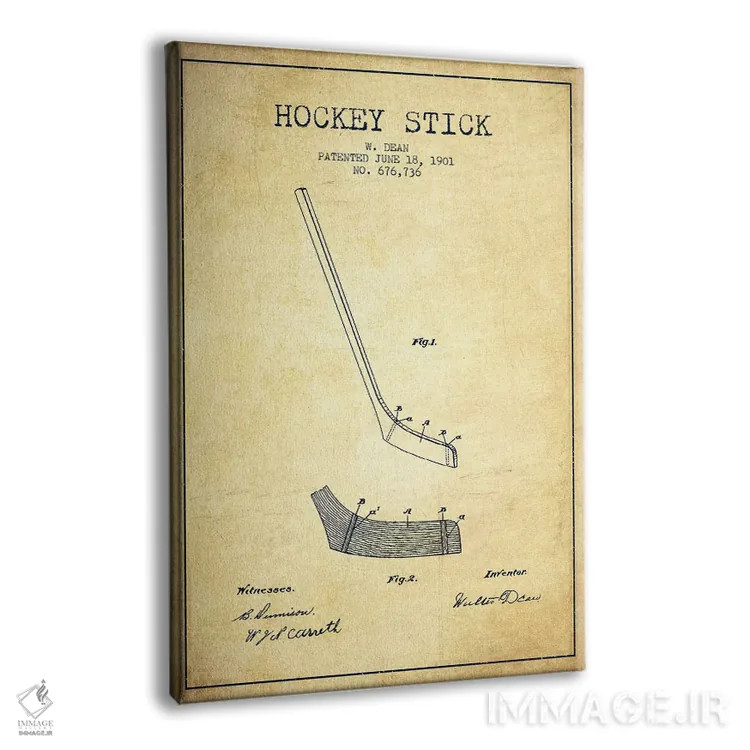 تابلو نقشهٔ ثبت اختراع چوب هاکی (طرح وینتیج) اثر پیکسل کهنه (استودیو/نام هنری) - نمای پرسپکتیو محصول