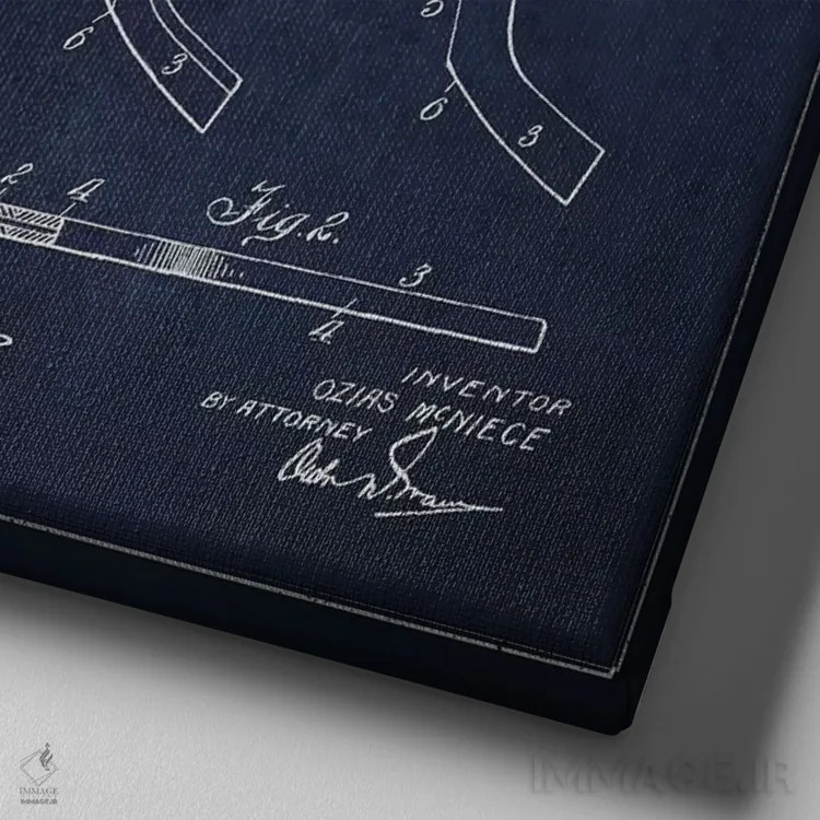 تابلو نقشهٔ ثبت اختراع چوب هاکی (طرح سرمهای) اثر پیکسل کهنه (استودیو/نام هنری) - نمای نزدیک بافت بوم