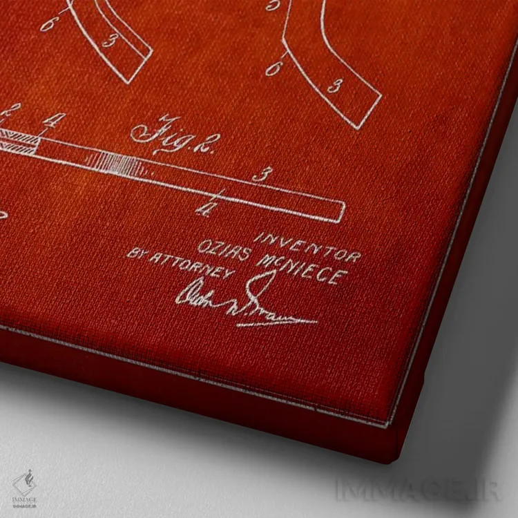 تابلو نقشهٔ ثبت اختراع چوب هاکی (طرح قرمز) اثر پیکسل کهنه (استودیو/نام هنری) - نمای نزدیک بافت بوم