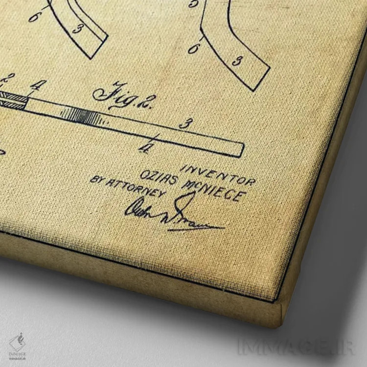 تابلو نقشهٔ ثبت اختراع چوب هاکی (طرح وینتیج) اثر پیکسل کهنه (استودیو/نام هنری) - نمای نزدیک بافت بوم