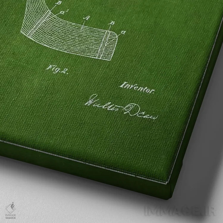 تابلو نقشهٔ ثبت اختراع چوب هاکی (طرح سبز) اثر پیکسل کهنه (استودیو/نام هنری) - نمای نزدیک بافت بوم