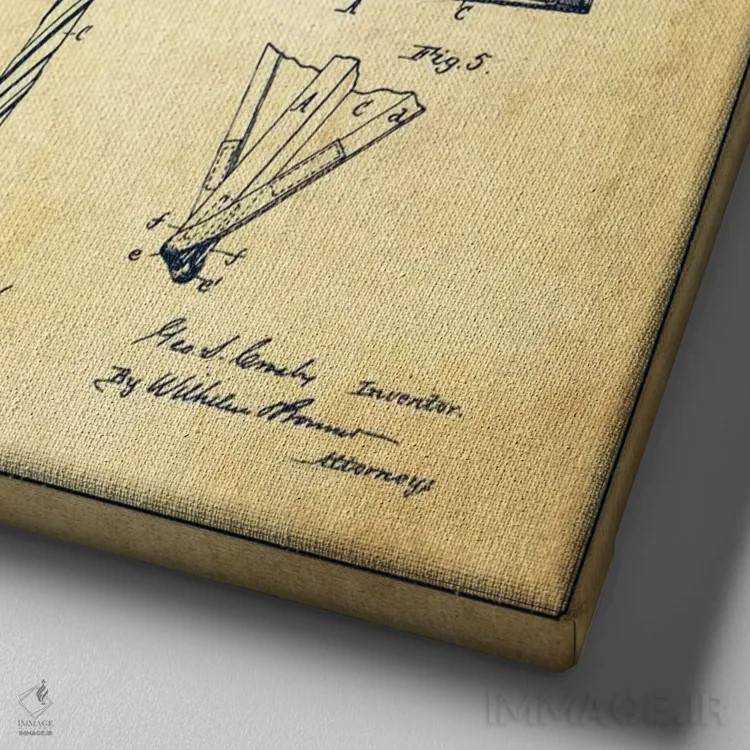 تابلو نقشهٔ ثبت اختراع بادبادک (طرح وینتیج) اثر پیکسل کهنه (استودیو/نام هنری) - نمای نزدیک بافت بوم