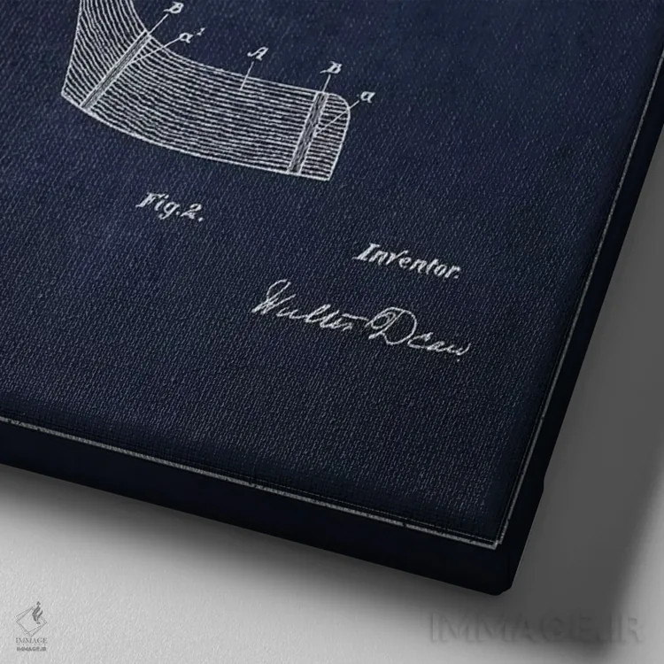 تابلو نقشهٔ ثبت اختراع چوب هاکی (طرح سرمهای) اثر پیکسل کهنه (استودیو/نام هنری) - نمای نزدیک بافت بوم