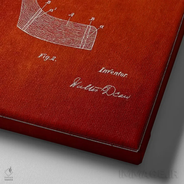 تابلو نقشهٔ ثبت اختراع چوب هاکی (طرح قرمز) اثر پیکسل کهنه (استودیو/نام هنری) - نمای نزدیک بافت بوم