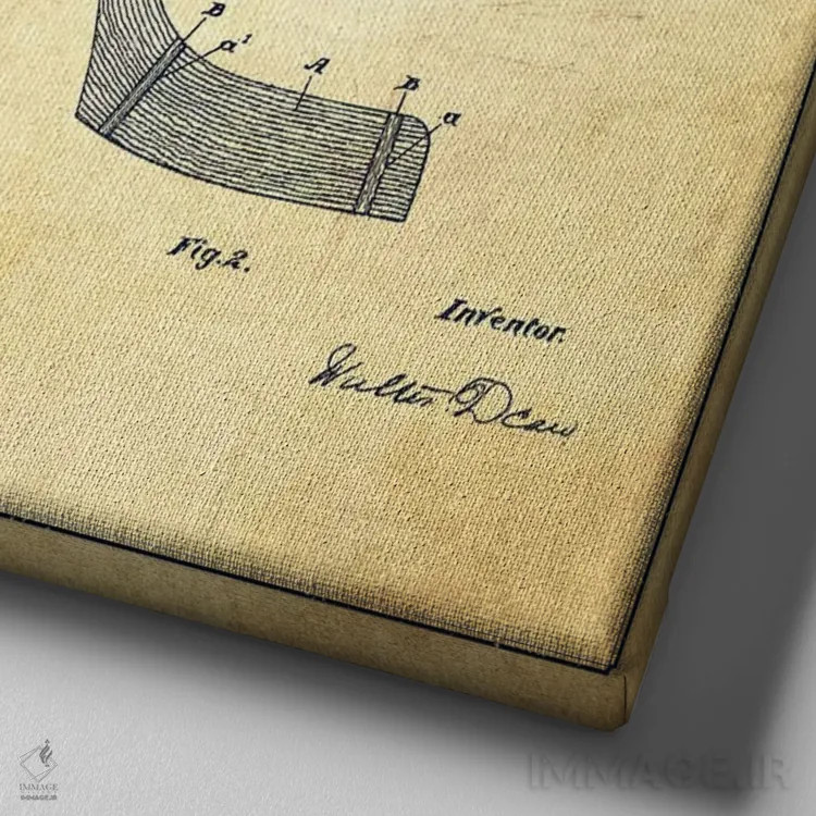 تابلو نقشهٔ ثبت اختراع چوب هاکی (طرح وینتیج) اثر پیکسل کهنه (استودیو/نام هنری) - نمای نزدیک بافت بوم