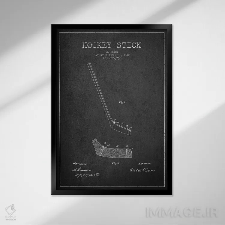 تابلو نقشهٔ ثبت اختراع چوب هاکی (طرح زغالی) اثر پیکسل کهنه (استودیو/نام هنری) - نمای قابدار مشکی