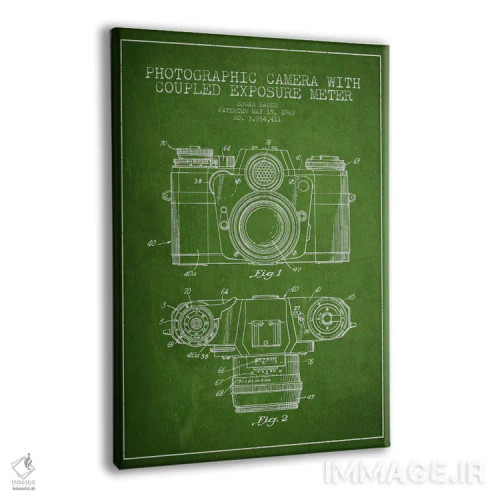 تابلو نقشهٔ ثبت اختراع دوربین (طرح سبز) اثر پیکسل کهنه (استودیو/نام هنری) - نمای پرسپکتیو محصول