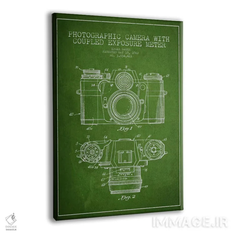 تابلو نقشهٔ ثبت اختراع دوربین (طرح سبز) اثر پیکسل کهنه (استودیو/نام هنری) - نمای پرسپکتیو محصول