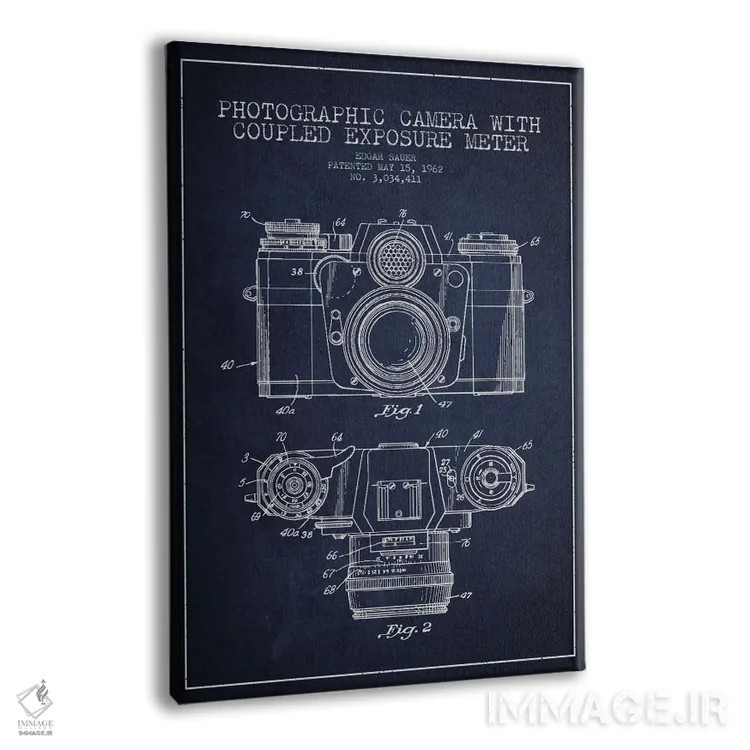 تابلو نقشهٔ ثبت اختراع دوربین (طرح سرمهای) اثر پیکسل کهنه (استودیو/نام هنری) - نمای پرسپکتیو محصول